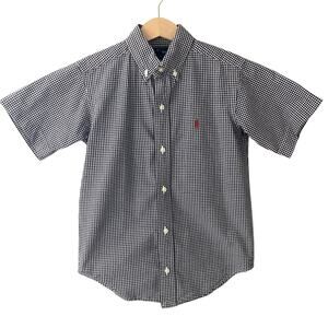 Ralph Lauren Gingham Short Sleeve Button Front Oxford Shirt - Navy Blue White 6